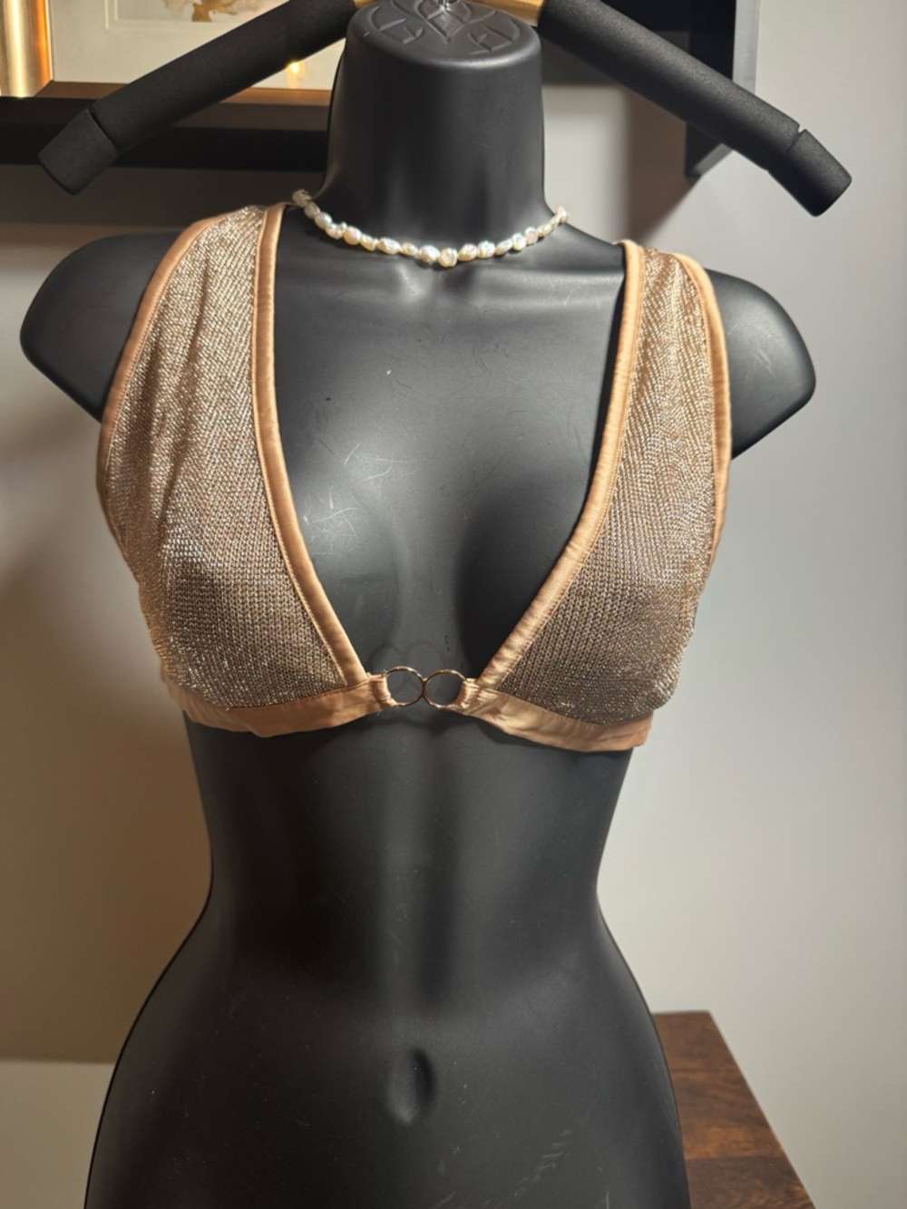 ***SOLD***Victoria's Secret Gold Shimmer Triangle Bralette with Ring Front